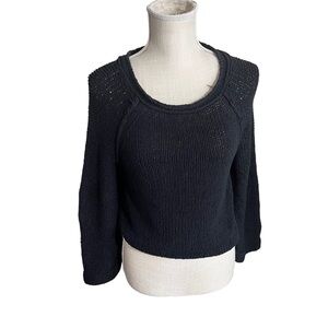 Free People Endless Stories Women Black Knit Sweater Cutout Back Sz M Cropped